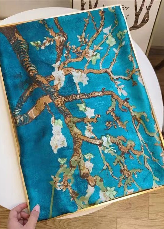 Boutique Elegant Blue Print Silk Shawl Ada Fashion