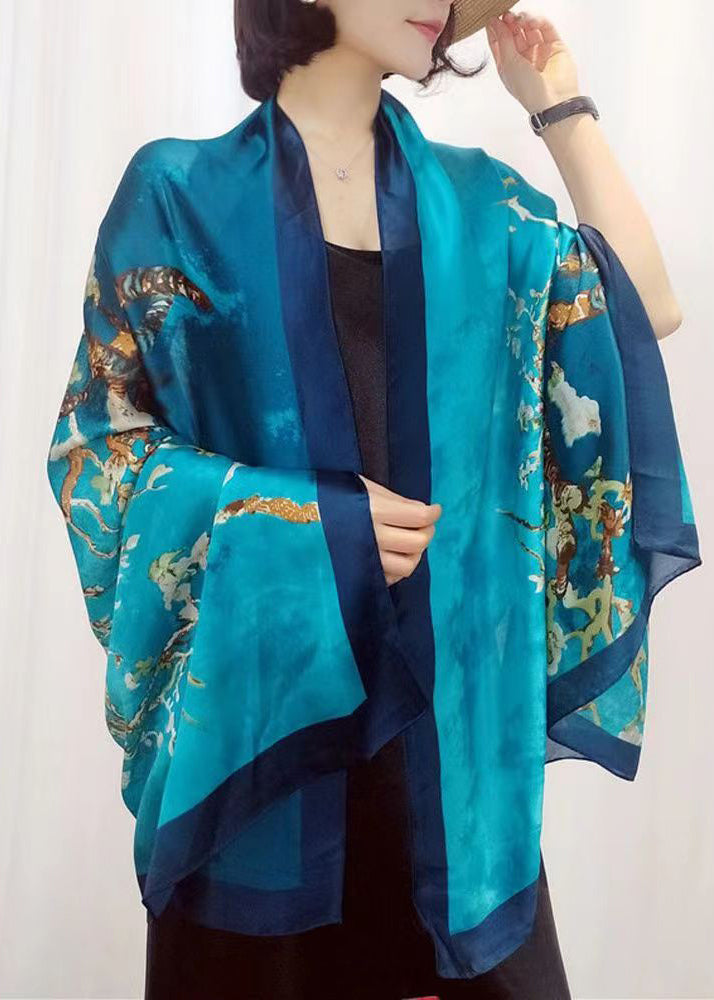 Boutique Elegant Blue Print Silk Shawl Ada Fashion