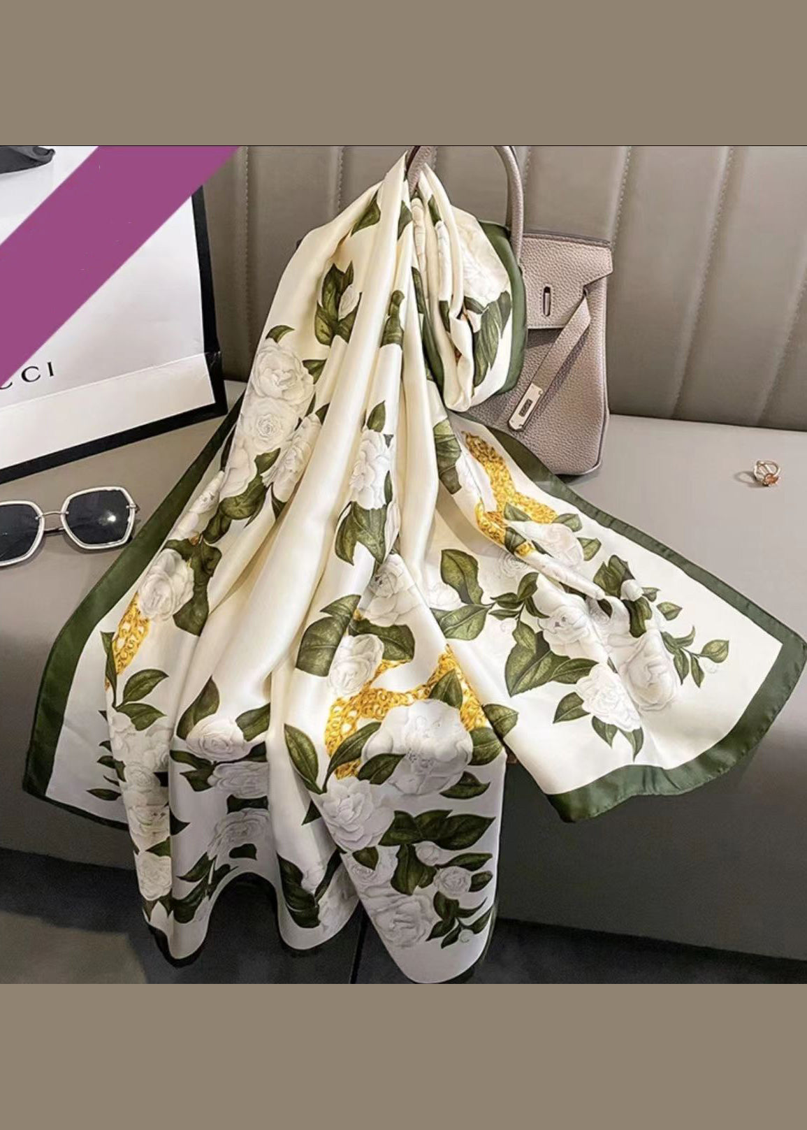 Boutique Elegant White Print Silk Scarf Ada Fashion