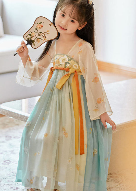 Boutique Gradient Color Embroideried Wrinkled Chiffon Kids Girls Long Dresses Summer LY6467 Ada Fashion