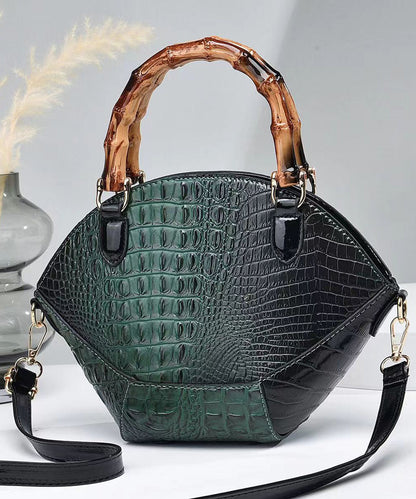 Boutique Green Embossed Splicing Faux Leather Tote Handbag Ada Fashion