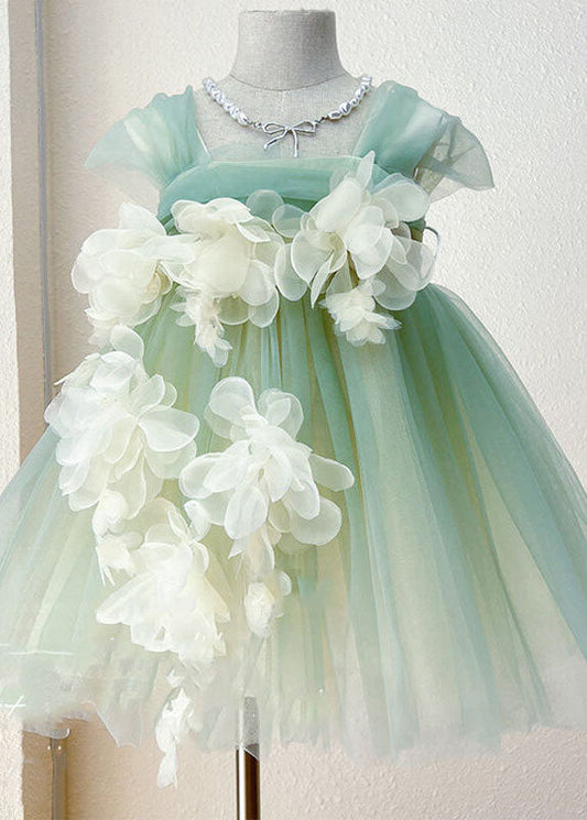 Boutique Green Floral Bow Patchwork Tulle Kids Girls Princess Dresses Summer LY6424 - fabuloryshop