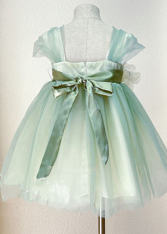 Boutique Green Floral Bow Patchwork Tulle Kids Girls Princess Dresses Summer LY6424 - fabuloryshop