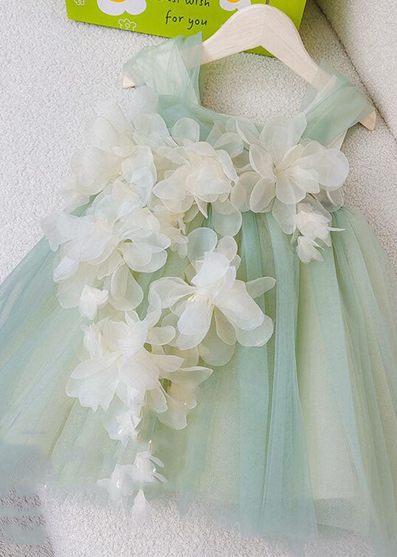 Boutique Green Floral Bow Patchwork Tulle Kids Girls Princess Dresses Summer LY6424 - fabuloryshop