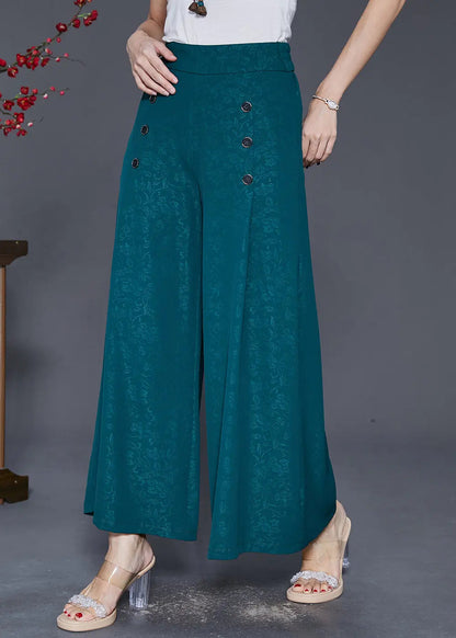 Boutique Green Jacquard Double Breast Silk Wide Leg Pants Fall Ada Fashion