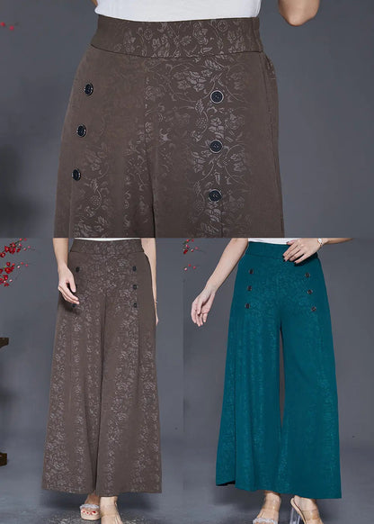 Boutique Green Jacquard Double Breast Silk Wide Leg Pants Fall Ada Fashion