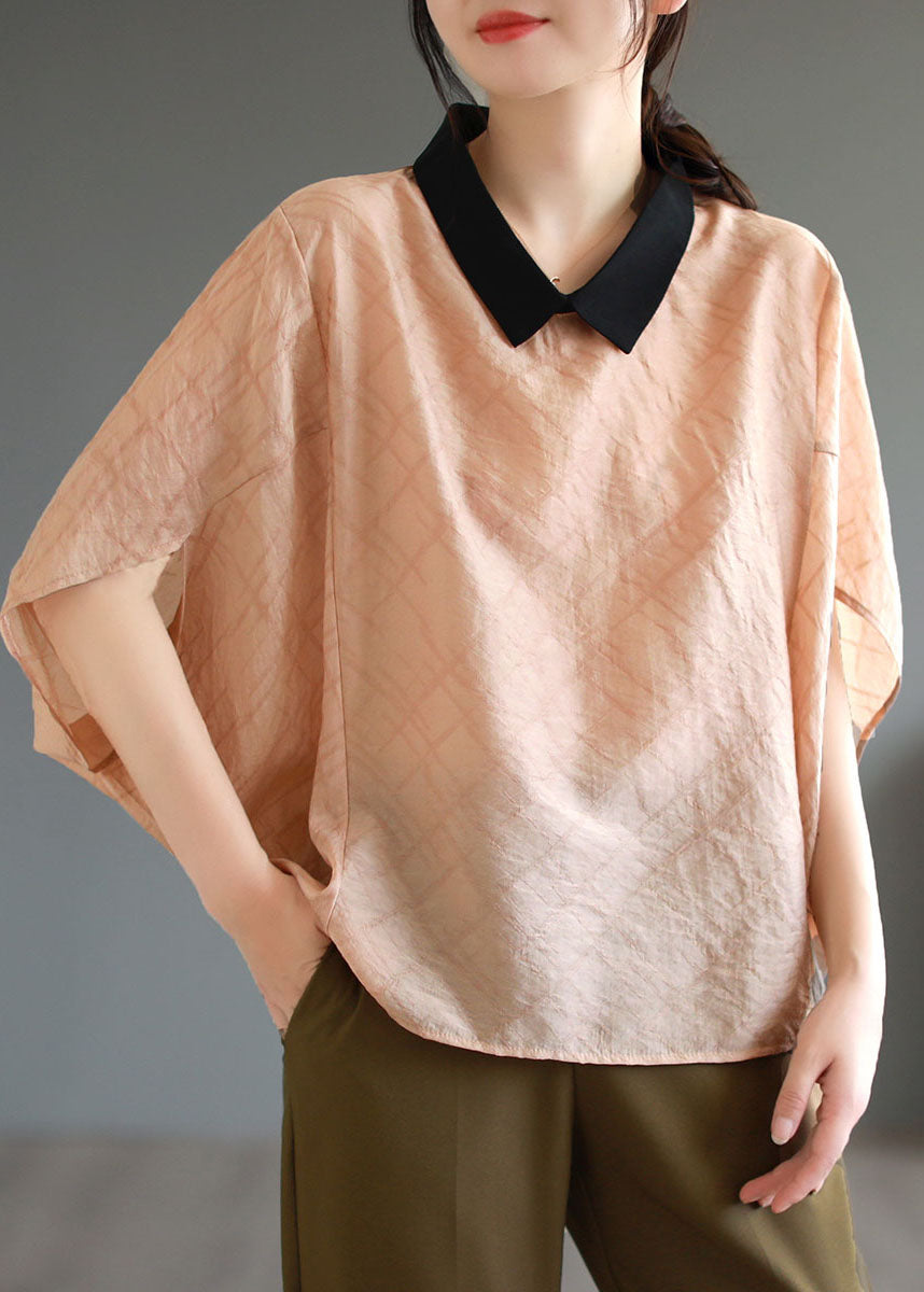 Boutique Green Peter Pan Collar Patchwork Cotton T Shirt Tops Batwing Sleeve Ada Fashion