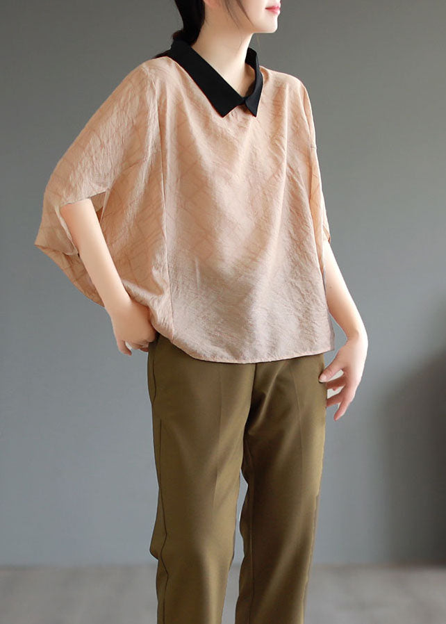 Boutique Green Peter Pan Collar Patchwork Cotton T Shirt Tops Batwing Sleeve Ada Fashion