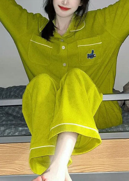 Boutique Green Peter Pan Collar Thick Velour Two Piece Set Pajamas Spring LY2758 - fabuloryshop