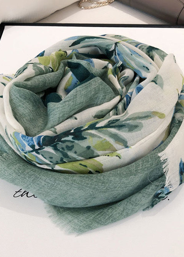 Boutique Green Print Autumn Cotton Scarf Ada Fashion