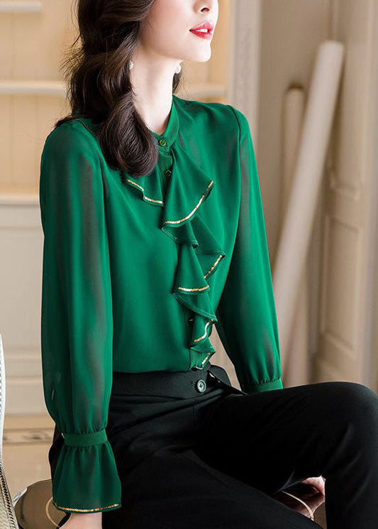 Boutique Green Ruffled Patchwork Chiffon Shirts Two Pieces Spring LY0374 - fabuloryshop