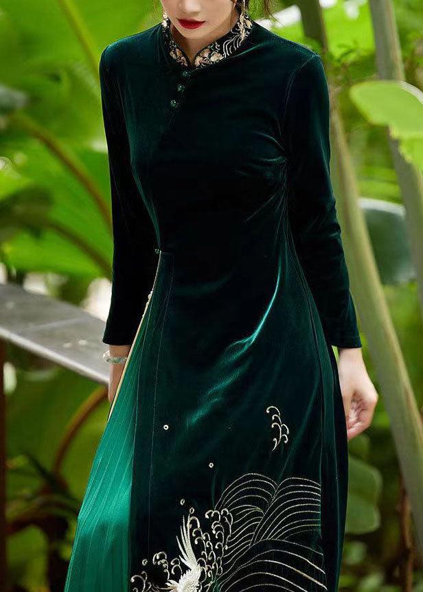 Boutique Green Tasseled Embroideried Patchwork Velour Dresses Spring LY1722 - fabuloryshop