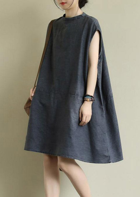 Boutique Grey Stand Collar Patchwork Solid Mid Dress Summer LY2954 - fabuloryshop