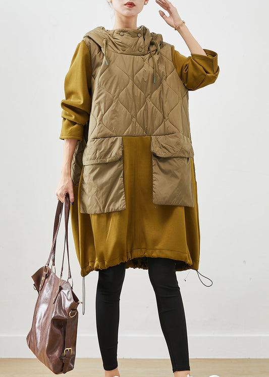 Boutique Hooded Patchwork Drawstring Loose Sweatshirts Dress Fall Ada Fashion
