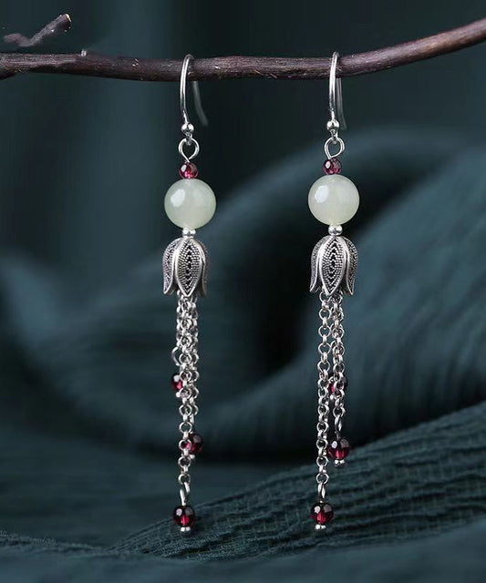 Boutique Jade Tassel Patchwork Silver Drop Earrings Ada Fashion