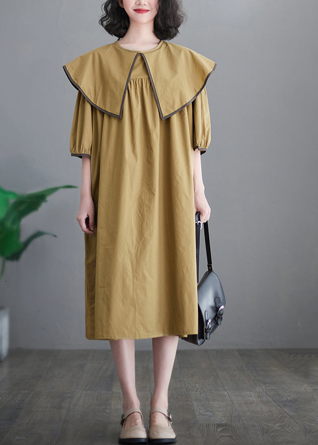 Boutique Khaki Sailor Collar Patchwork Cotton Maxi Dresses Half Sleeve Ada Fashion