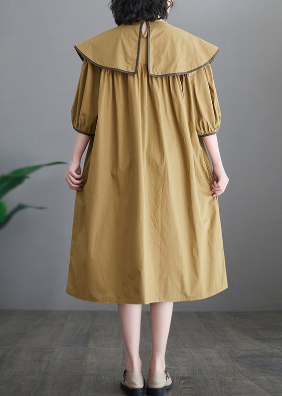 Boutique Khaki Sailor Collar Patchwork Cotton Maxi Dresses Half Sleeve Ada Fashion
