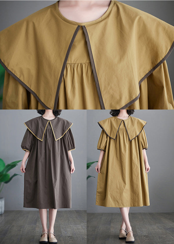 Boutique Khaki Sailor Collar Patchwork Cotton Maxi Dresses Half Sleeve Ada Fashion