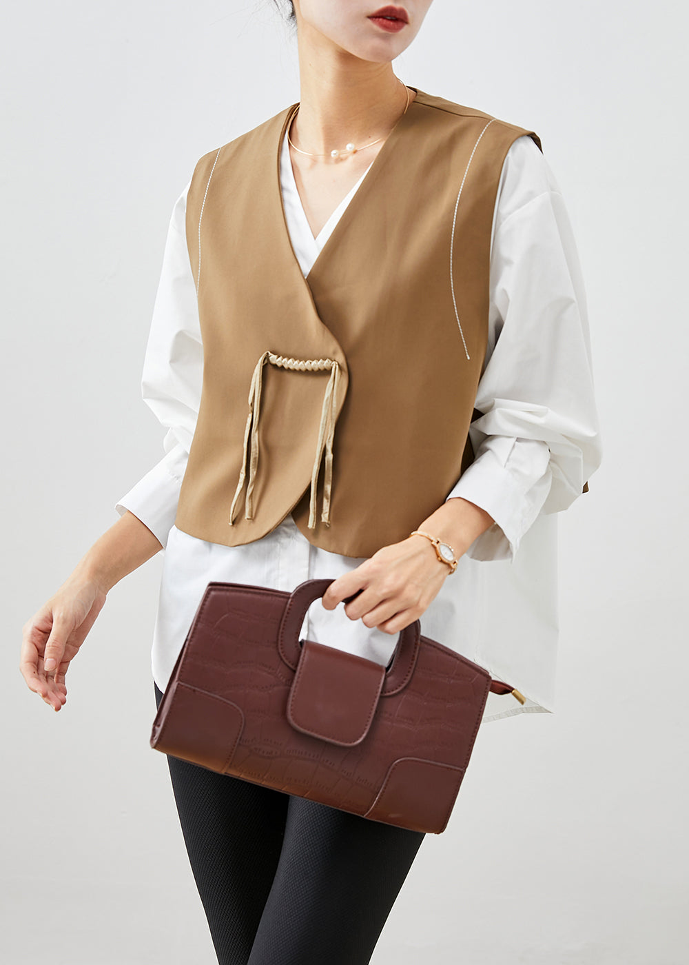 Boutique Khaki Tasseled Chinese Button Cotton Two Pieces Set Fall Ada Fashion