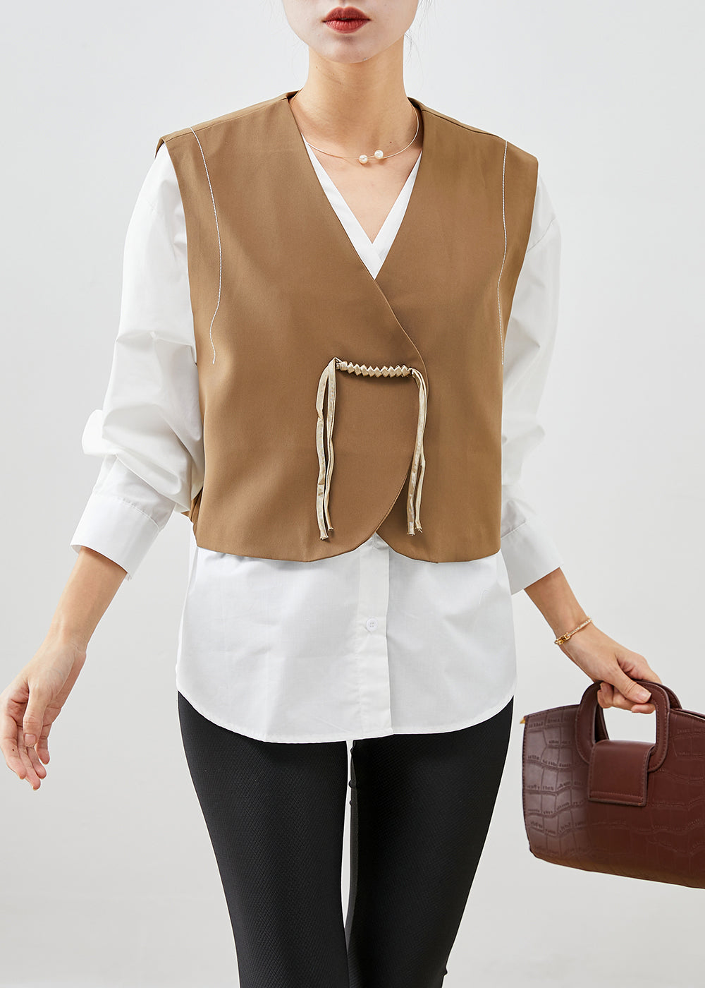 Boutique Khaki Tasseled Chinese Button Cotton Two Pieces Set Fall Ada Fashion