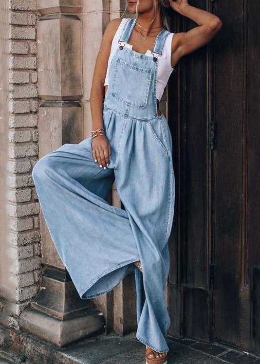 Boutique Light Blue Patchwork Denim Overalls Jumpsuit Summer LY4029 - fabuloryshop