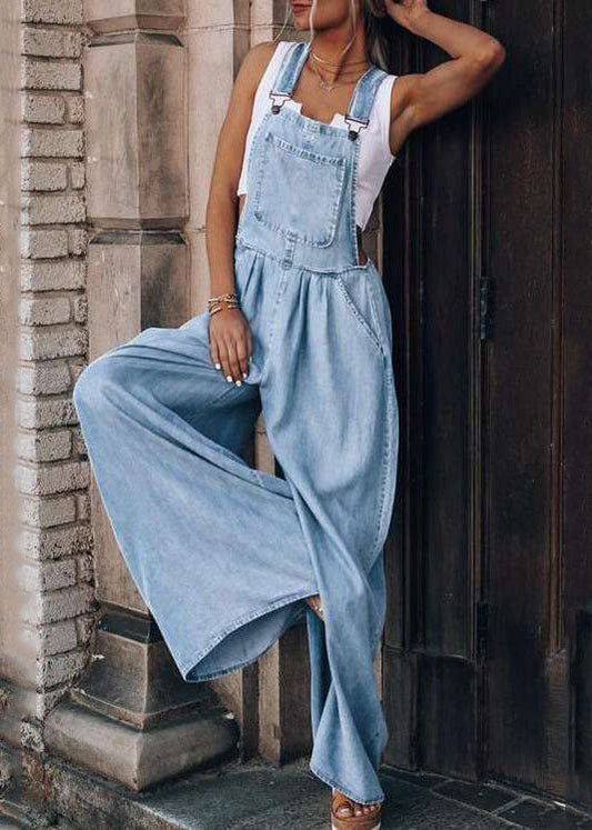 Boutique Light Blue Patchwork Denim Overalls Jumpsuit Summer LY4029 - fabuloryshop