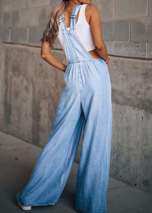 Boutique Light Blue Patchwork Denim Overalls Jumpsuit Summer LY4029 - fabuloryshop