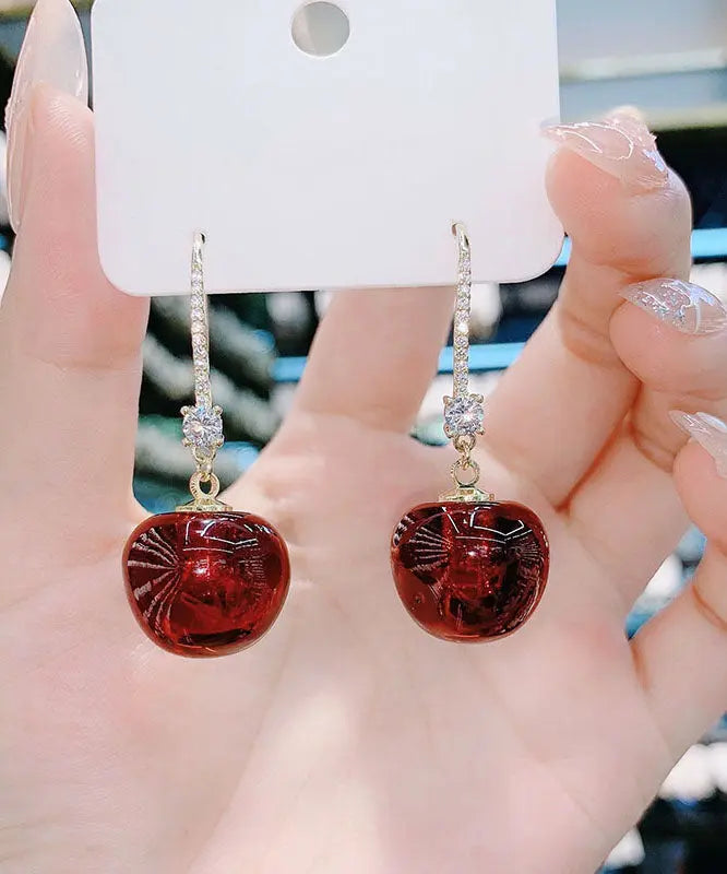 Boutique Mulberry Copper Overgild Zircon Cherry Drop Earrings Ada Fashion