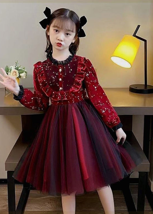 Boutique Mulberry Ruffled Patchwork Warm Fleece Baby Girls Dress Fall Ada Fashion