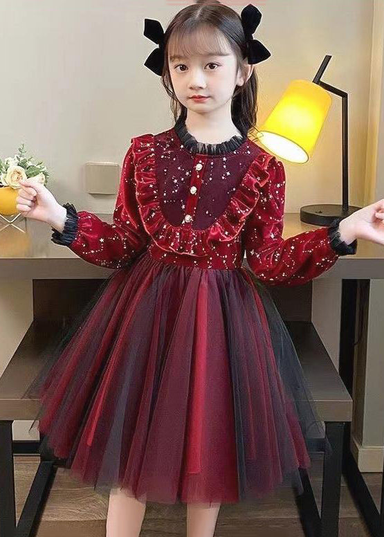 Boutique Mulberry Ruffled Patchwork Warm Fleece Baby Girls Dress Fall Ada Fashion