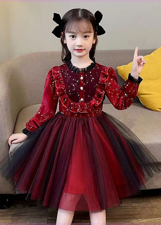 Boutique Mulberry Ruffled Patchwork Warm Fleece Baby Girls Dress Fall Ada Fashion