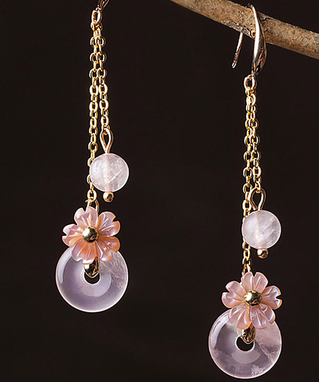 Boutique Pink Crystal Shell Flower Drop Earrings LY2207 - fabuloryshop