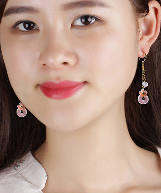 Boutique Pink Crystal Shell Flower Drop Earrings LY2207 - fabuloryshop