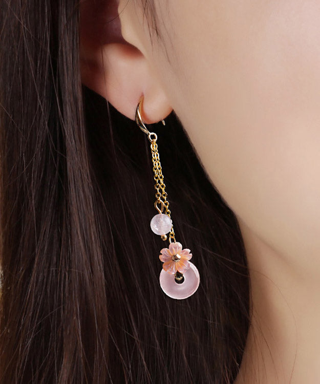 Boutique Pink Crystal Shell Flower Drop Earrings LY2207 - fabuloryshop