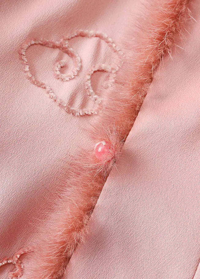 Boutique Pink Embroideried Mink Hair Patchwork Parka Winter Ada Fashion