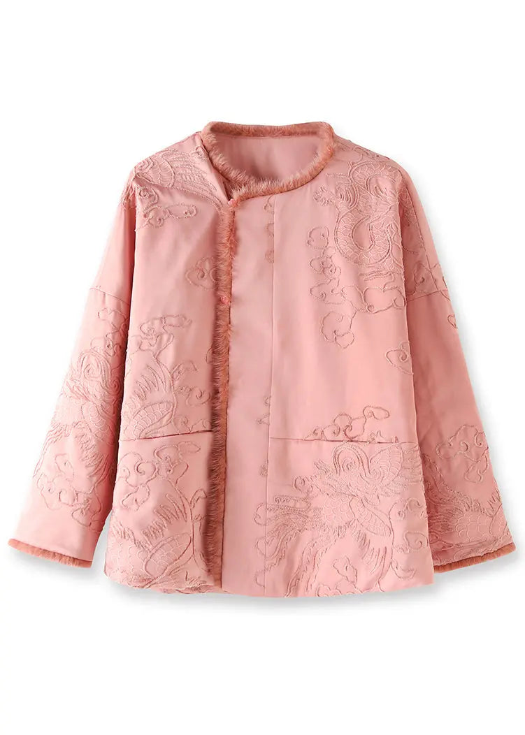 Boutique Pink Embroideried Mink Hair Patchwork Parka Winter Ada Fashion