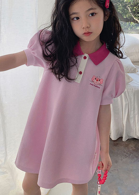 Boutique Pink Peter Pan Collar Patchwork Cotton Kids Girls Dresses Summer LY5491 - fabuloryshop