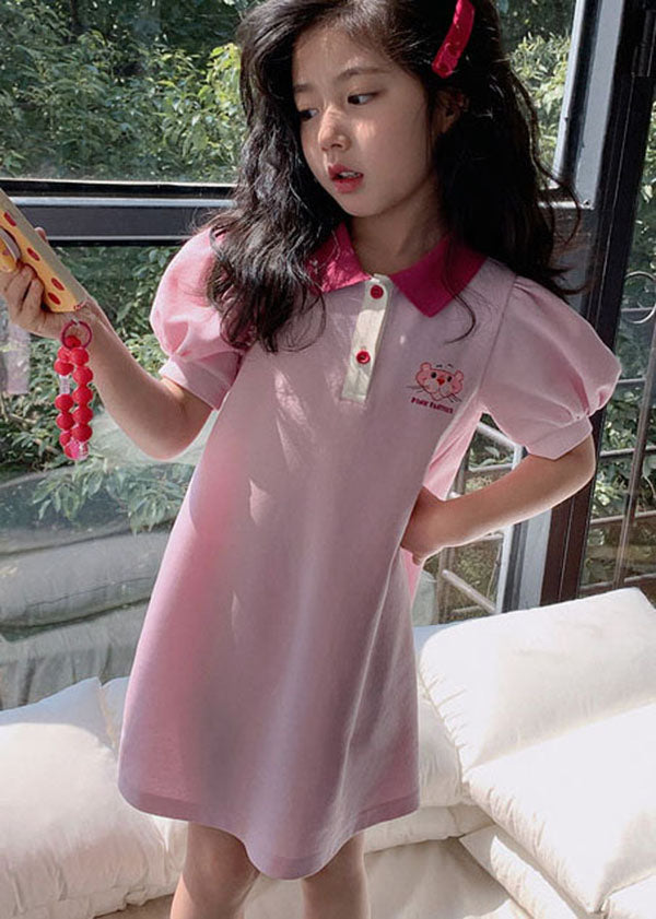 Boutique Pink Peter Pan Collar Patchwork Cotton Kids Girls Dresses Summer LY5491 - fabuloryshop