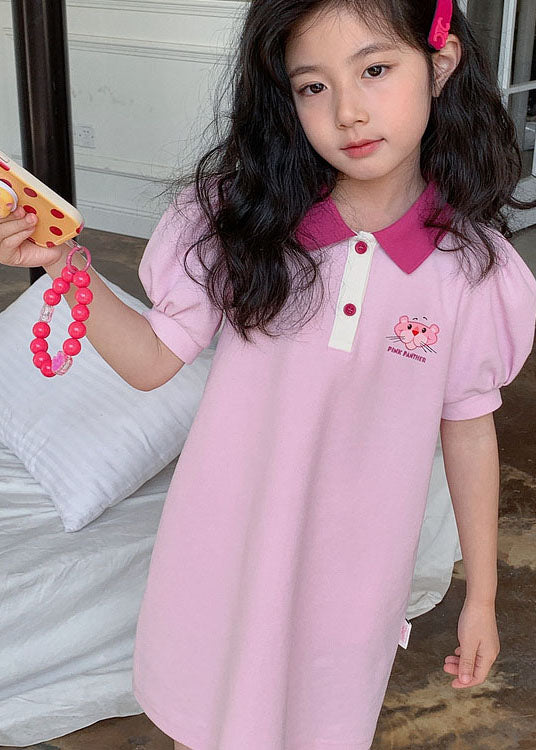 Boutique Pink Peter Pan Collar Patchwork Cotton Kids Girls Dresses Summer LY5491 - fabuloryshop