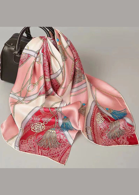 Boutique Pink Printed Comfortable Versatile Silk Scarf Ada Fashion