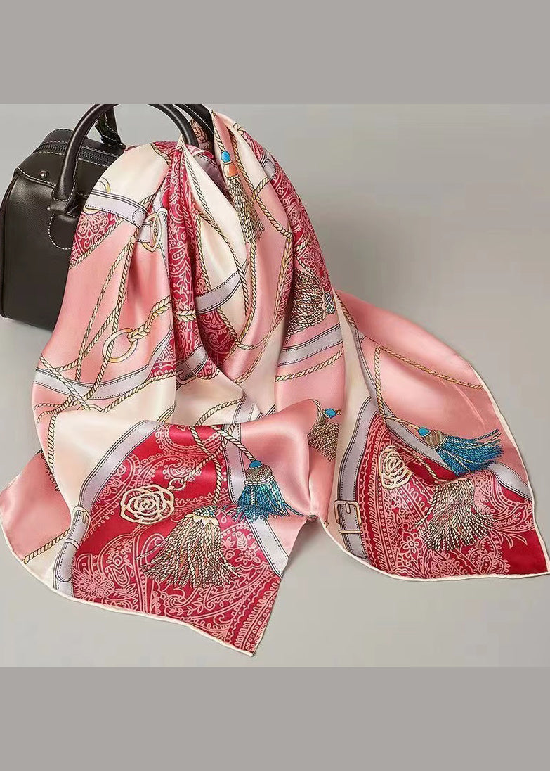 Boutique Pink Printed Comfortable Versatile Silk Scarf Ada Fashion