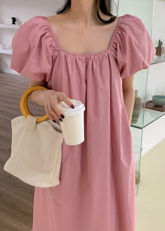 Boutique Pink Square Collar Wrinkled Patchwork Cotton Dresses Summer LY2639 - fabuloryshop
