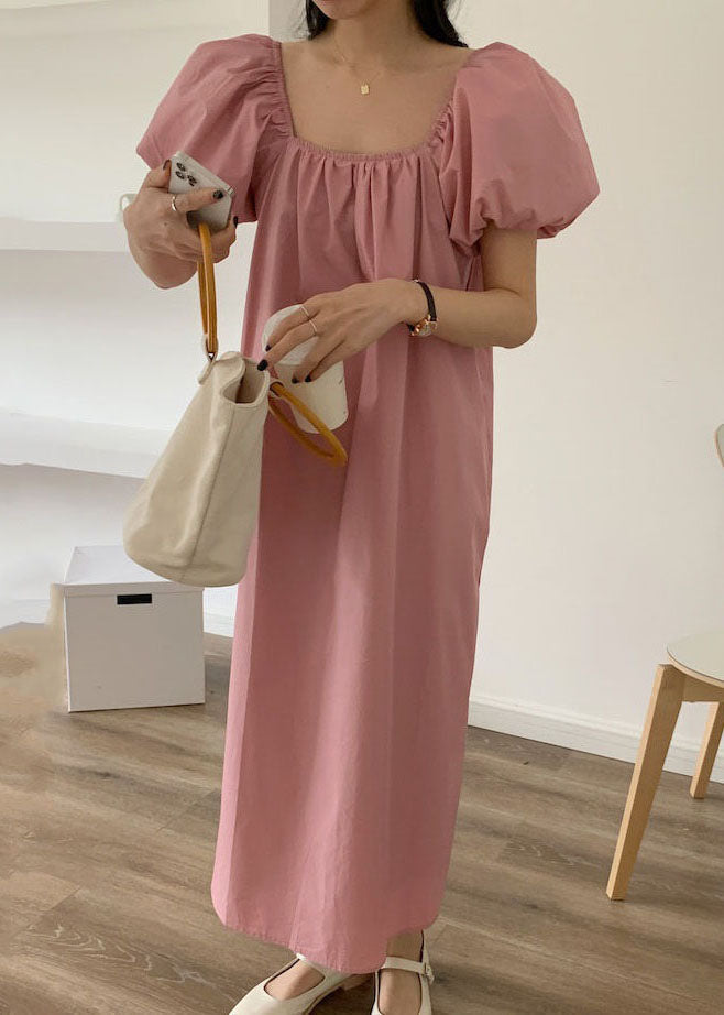 Boutique Pink Square Collar Wrinkled Patchwork Cotton Dresses Summer LY2639 - fabuloryshop