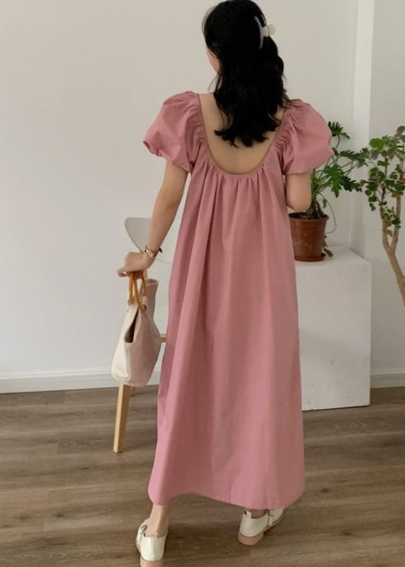Boutique Pink Square Collar Wrinkled Patchwork Cotton Dresses Summer LY2639 - fabuloryshop