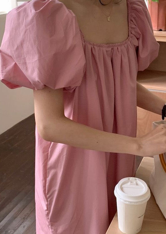 Boutique Pink Square Collar Wrinkled Patchwork Cotton Dresses Summer LY2639 - fabuloryshop