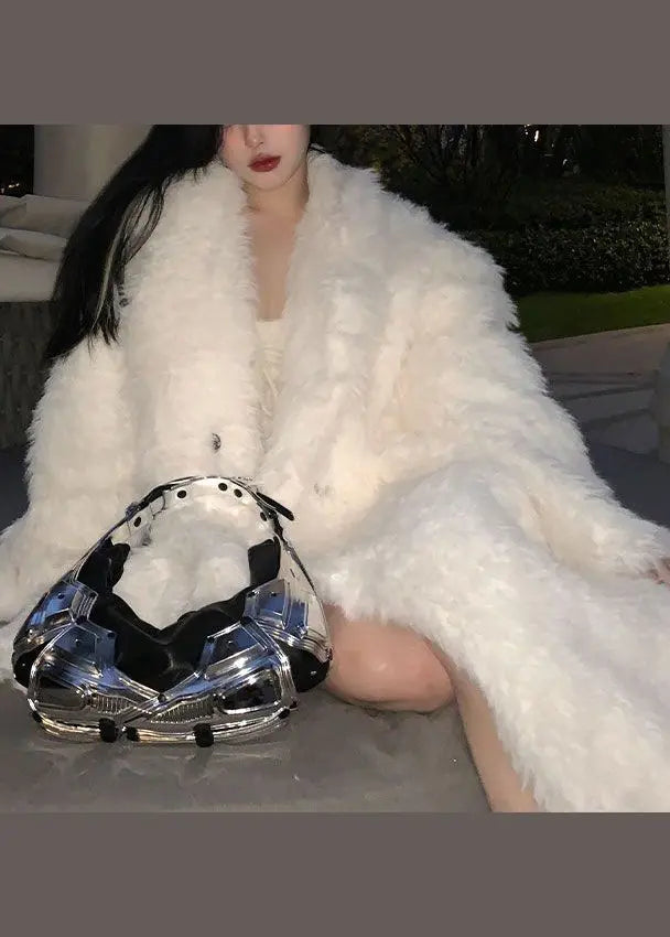 Boutique Plus Size White Fuzzy Fur Fluffy Coat Winter Ada Fashion