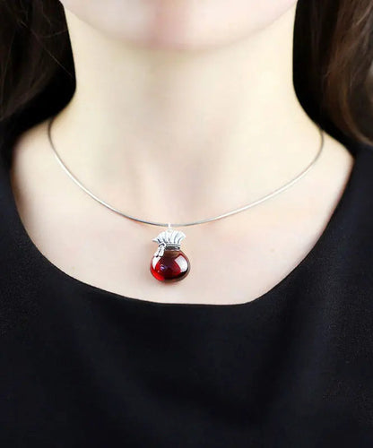 Boutique Pomegranate Red Sterling Silver Chalcedony Money Bag Pendant Necklace Ada Fashion