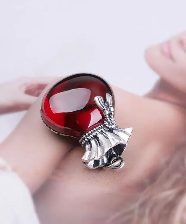 Boutique Pomegranate Red Sterling Silver Chalcedony Money Bag Pendant Necklace Ada Fashion