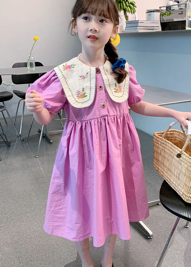 Boutique Purple Embroideried Patchwork Cotton Kids Girls Dress Summer LY5518 - fabuloryshop