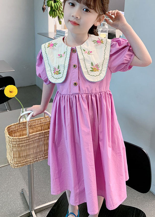 Boutique Purple Embroideried Patchwork Cotton Kids Girls Dress Summer LY5518 - fabuloryshop
